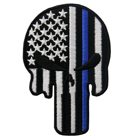 Punisher Skull Blue Line Iron On Sew On Patch