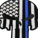 Punisher Skull Blue Line Iron On Sew On Patch