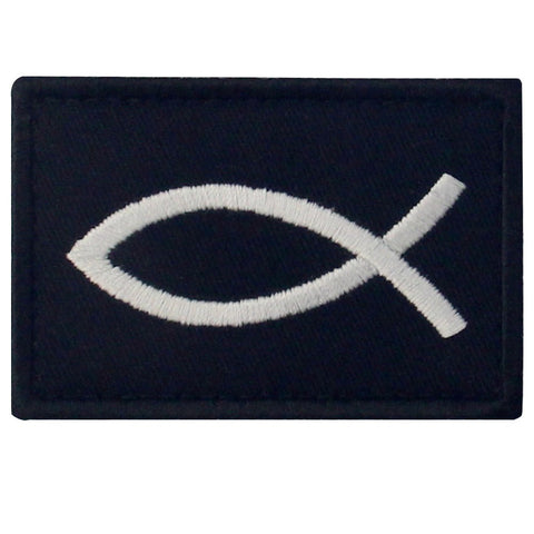 EmbTao Jesus Fish Ichthys Velcro Patch - White & Black