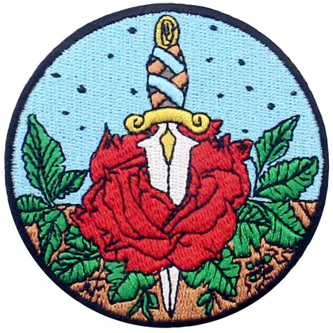 Red Rose Dagger Iron Sew On Patch