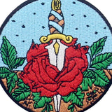 Red Rose Dagger Iron Sew On Patch