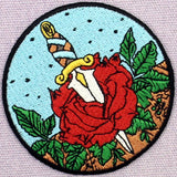 Red Rose Dagger Iron Sew On Patch