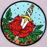 Red Rose Dagger Iron Sew On Patch