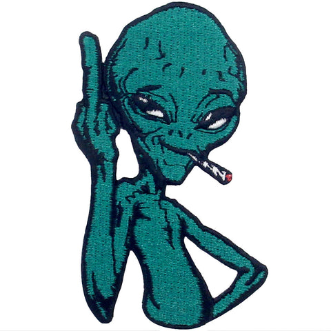 Alien Smoking Embroidered Iron On Patch
