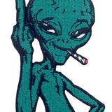 Alien Smoking Embroidered Iron On Patch